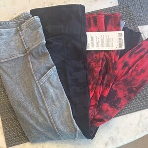 3 pairs lululemon Leggings - Gray, Black, and Red Fast and Free size 4